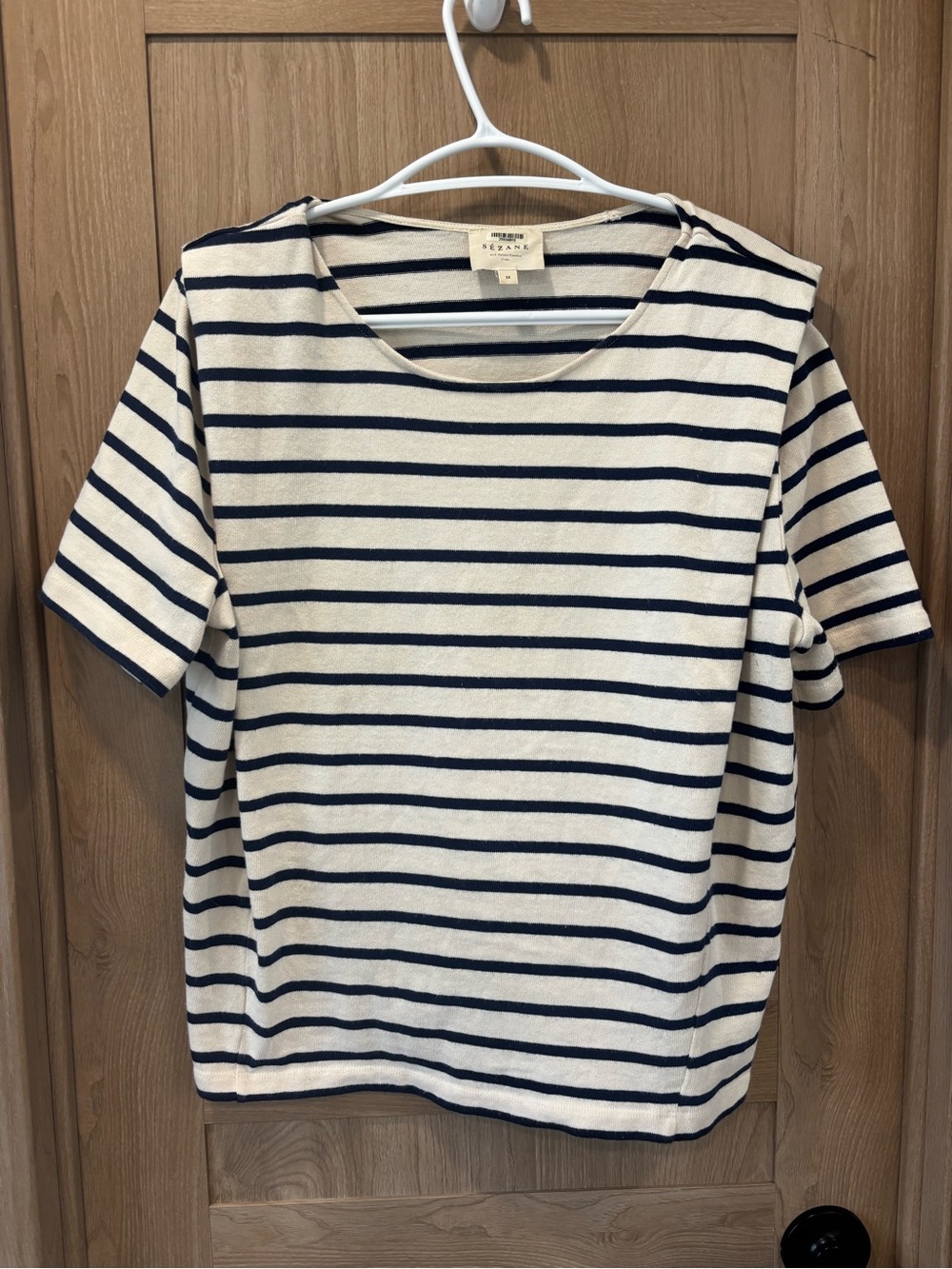 Sezane Striped T Shirt Size M Navy White Stripes Nautical Coastal Cotton